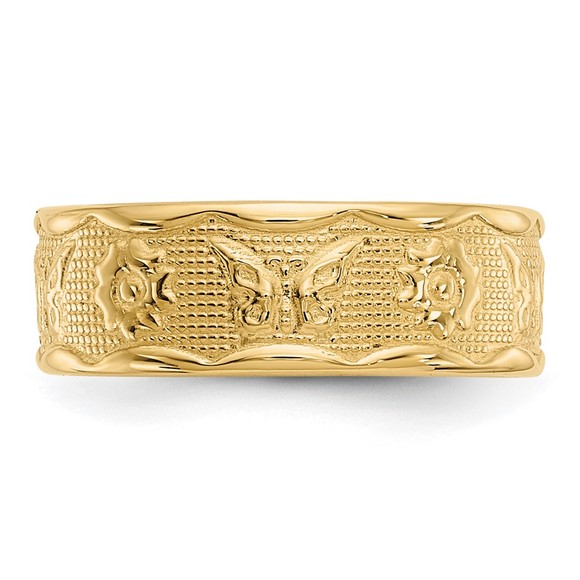 14k Yellow Genuine Gold Flower & Butterfly Toe Ring - Picture 5 of 6